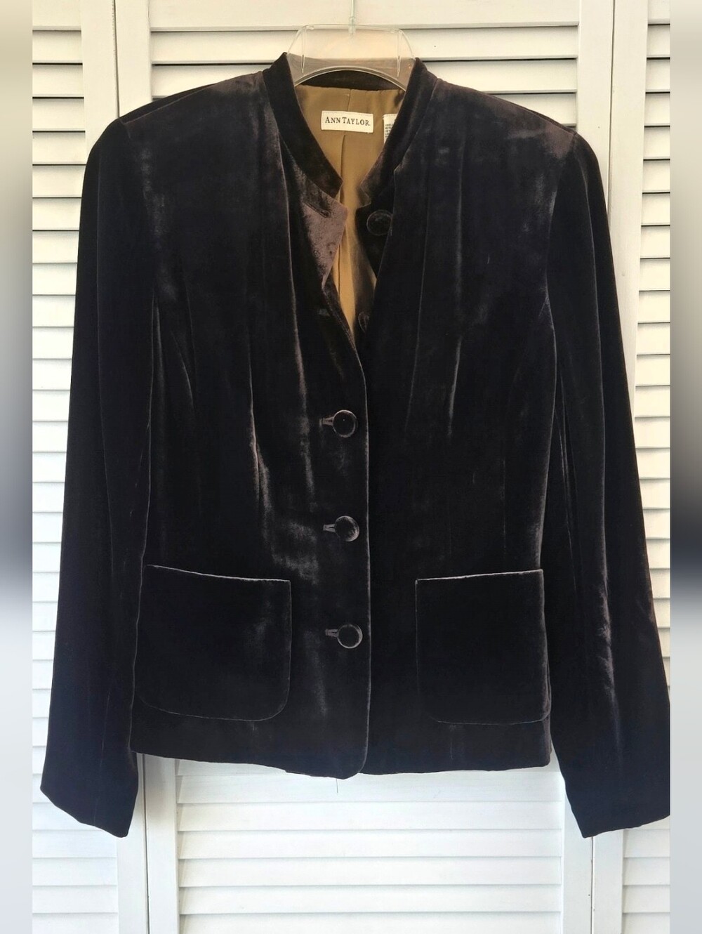 Ann Taylor Brown Velvet Nehru Jacket Size 6 - Picture 3 of 8